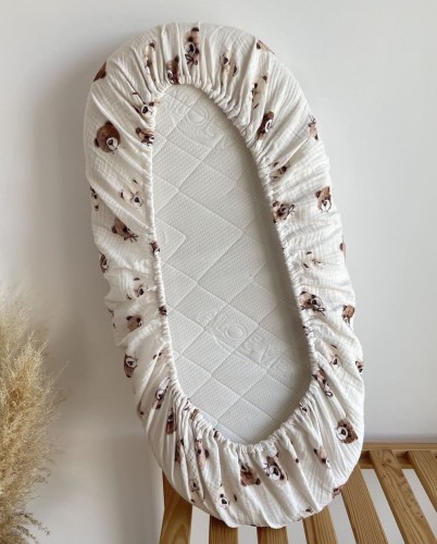 prześcieradło muślinowe na gumce w misie 40x80