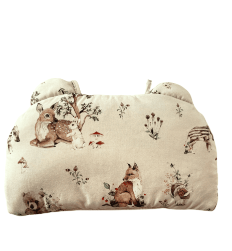 poduszka do wózka beżowa z mocowaniem i uszkami misia