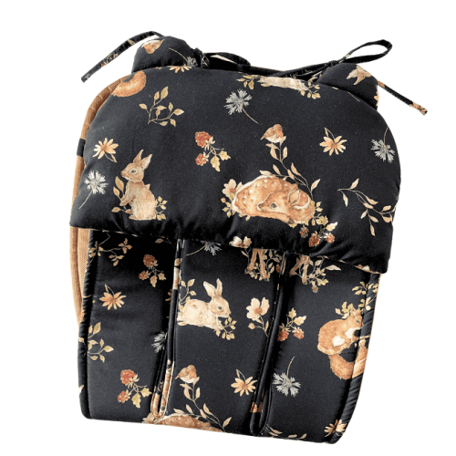 poduszka do wózka spacerówki z syetemem mocującym,czarna w sarenki