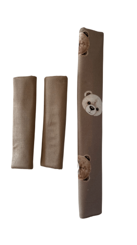 ochraniacze do wózka dziecięcego na pasy i pałąk dwustronne brązowe w misie