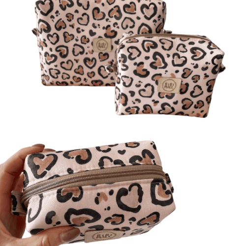 Kosmetyczka beżowa w panterkę – podróżna, usztywniana, z wodoodpornego materiału