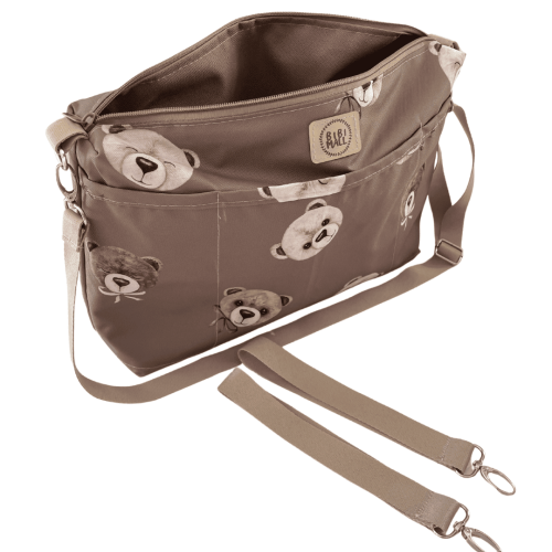 torba do wózka 2w1 brązowa z kieszeniami