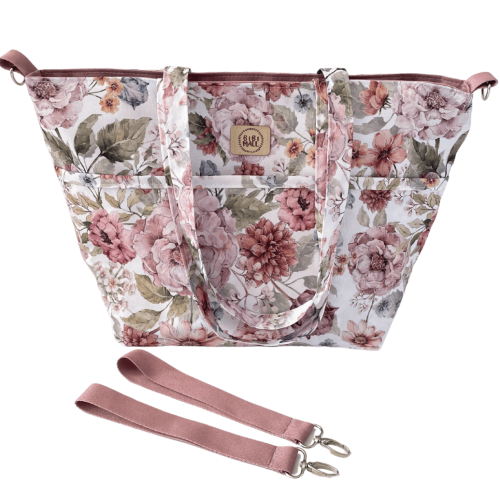 wodoodporna torba do wózka shopper,różowa torba do wózka w kwiaty