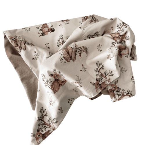 kocyk beżowy w leśne zwierztątka bawełniany,niemowlęcy