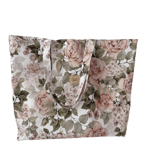 Torba zakupowa wodoodporna beżowa w kwiaty 