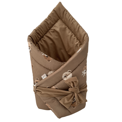 rożek bawełna z velvetem dla niemowlaka brązowy w misie