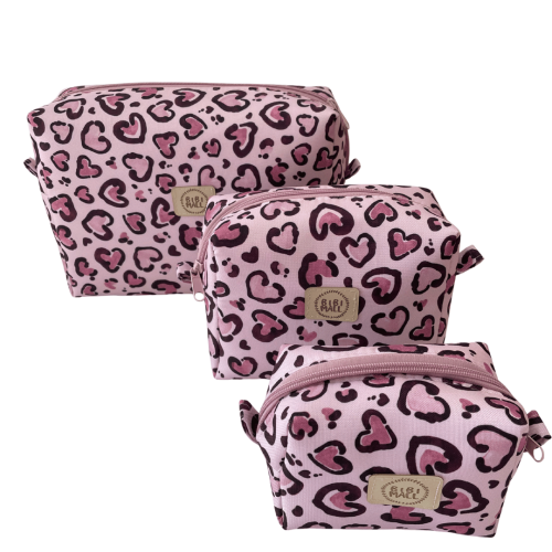 kosmetyczki w paterkę różowe 3 sztuki