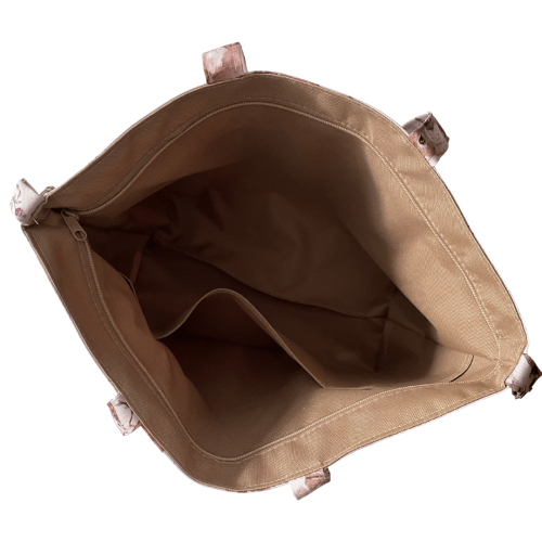 Beżowa shopperka do wózka z motywem leśnym – idealna dla mamy, dużo kieszeni i wodoodporny materiał