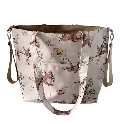 Torba do wózka shopper beżowa z leśnym wzorem – pojemna, wodoodporna i wygodna na codzienne wyjścia