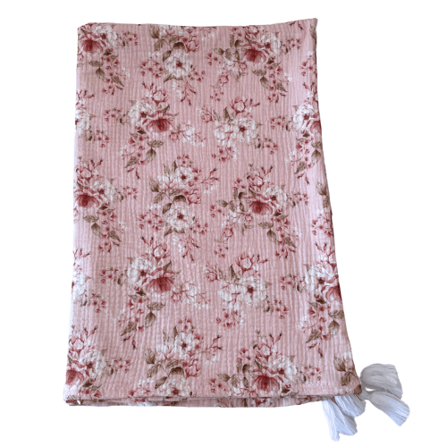 muślinowy otulacz dla niemowlak,lekkie okrycie, mgiełka różowa dla dziewczynki w kwiaty