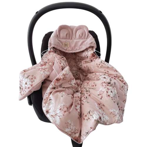 otulacz do fotelika samochodowego dla niemowlaka,różowy w kwiaty