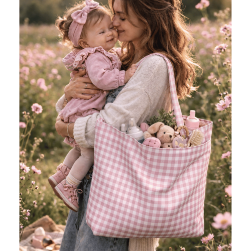 Torba zakupowa na codzienne wyjścia kratka różowa vichy