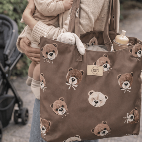 Torba zakupowa i na wyjścia z dzieckiem brązowa misie
