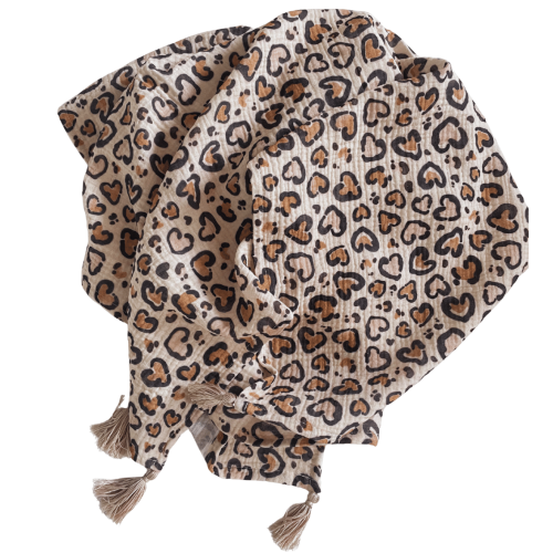 otulacz muślinowy dla niemowlaka w panterkę