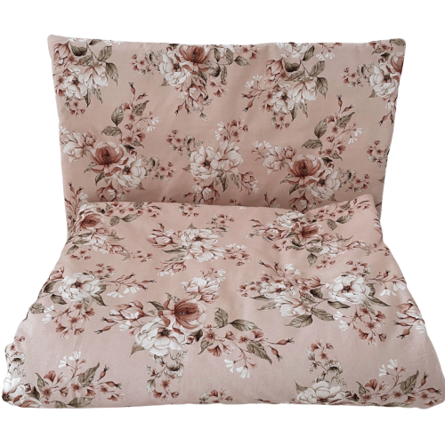 pościel bawełna velvet do łóżeczka niemowlęcego różowa w kwiaty