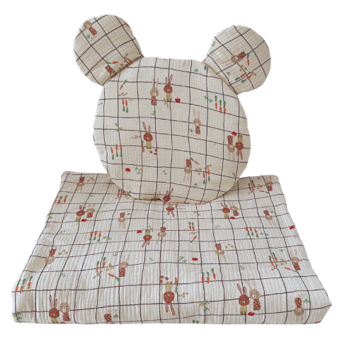 muślinowy beżowy komplet do gondoli i kosza mojżesza w króliczki