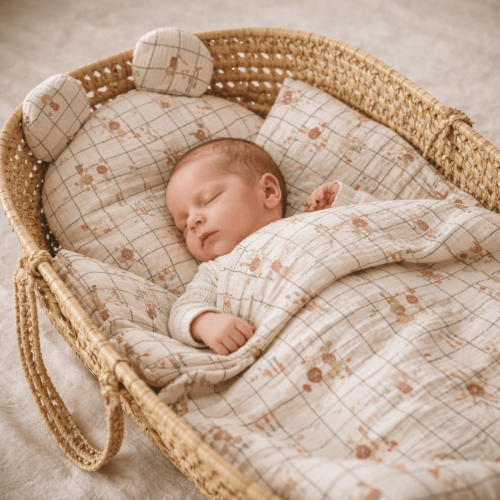 komplet do gondoli muślinowy z poduszką miś