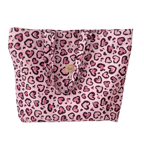 Torba zakupowa wodoodporna różowa w panterkę