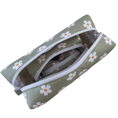 Kosmetyczki damskie zestaw 3 szt zielone w stokrotki