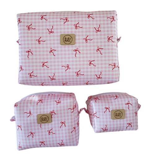 kosmetyczki w różową kratkę 3 szt zestaw