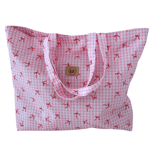 Torba shopper różowa w kokardki-torba zakupowa