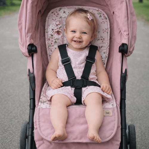 wkładka do wózka spacerówki różowa w kwiaty