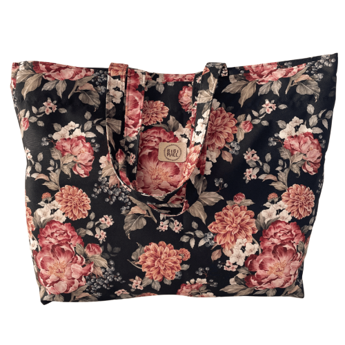 torba zakupowa czarna w kwiaty