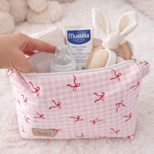 saszetka,mini organizer do wózka różowa kratka