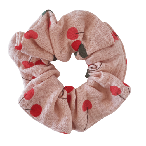 Muślinowa scrunchie w cytrynki-delikatna frotka do włosów