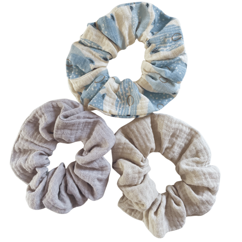 Muślinowe scrunchie rybki 3 szt -delikatne frotki do włosów