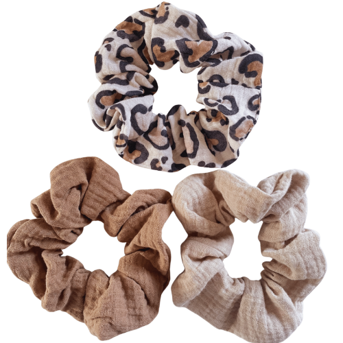 Muślinowe scrunchie panterka 3 szt -delikatne frotki do włosów