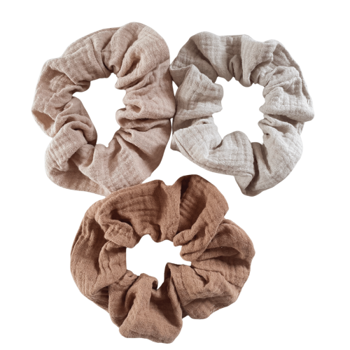 Muślinowe scrunchie beż 3 szt -delikatne frotki do włosów
