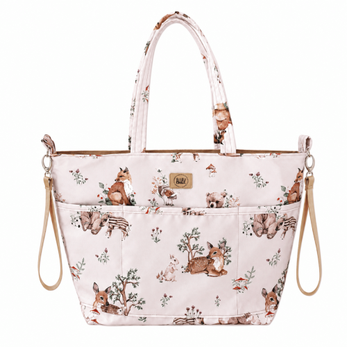 Torba do wózka Shopper Leśni Przyjaciele Beż – wodoodporna torba dla mamy