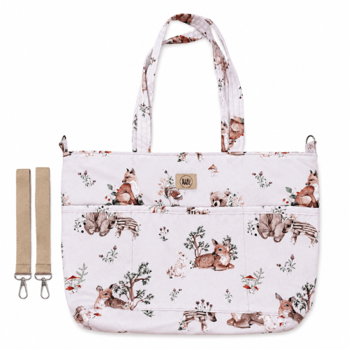 Torba do wózka dziecięcego Shopper Leśni Przyjaciele Beż z 6 kieszeniami
