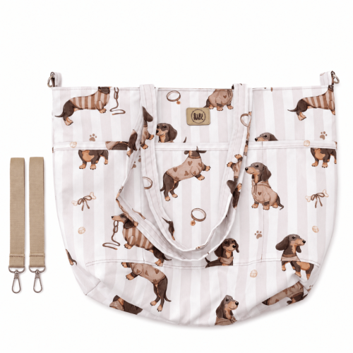 Torba do wózka dziecięcego Shopper Jamniczki Beż z 6 praktycznymi kieszeniami
