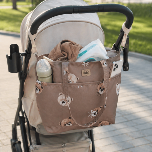 torba do wózka shopper brązowa w misie dla mamy i dziecka