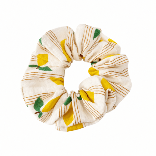 Muślinowa scrunchie w cytryny-delikatna frotka do włosów 