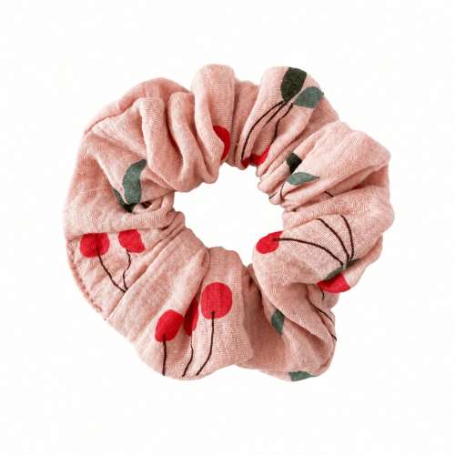 Muślinowa gumka do włosów scrunchie w wiśnie