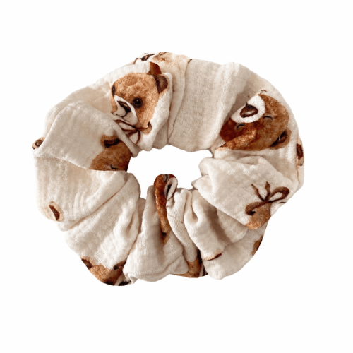 Muślinowa gumka do włosów scrunchie w misie