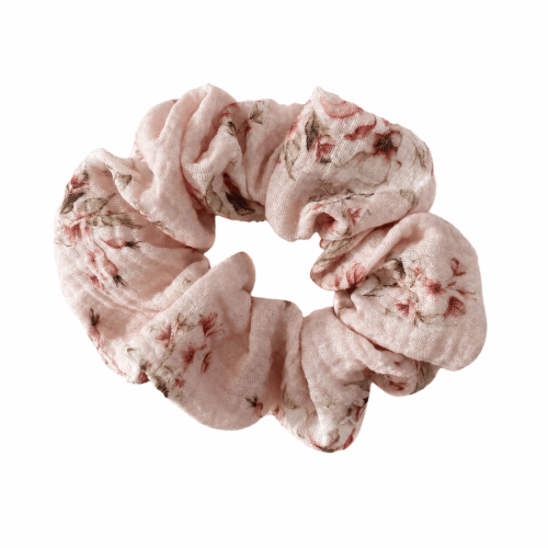 Muślinowa scrunchie w kwiaty-delikatna frotka do włosów