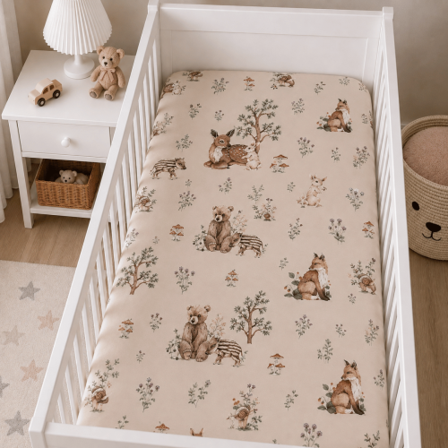 Prześcieradło do łóżeczka 60x120/70x140–Leśni Przyjaciele