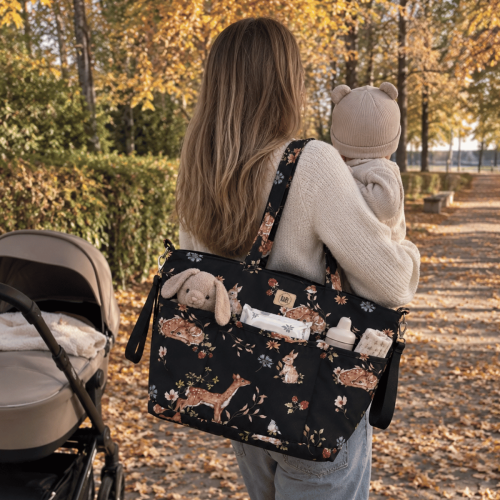 czarna torba shopper dla mamy i do wózka dziecięcego